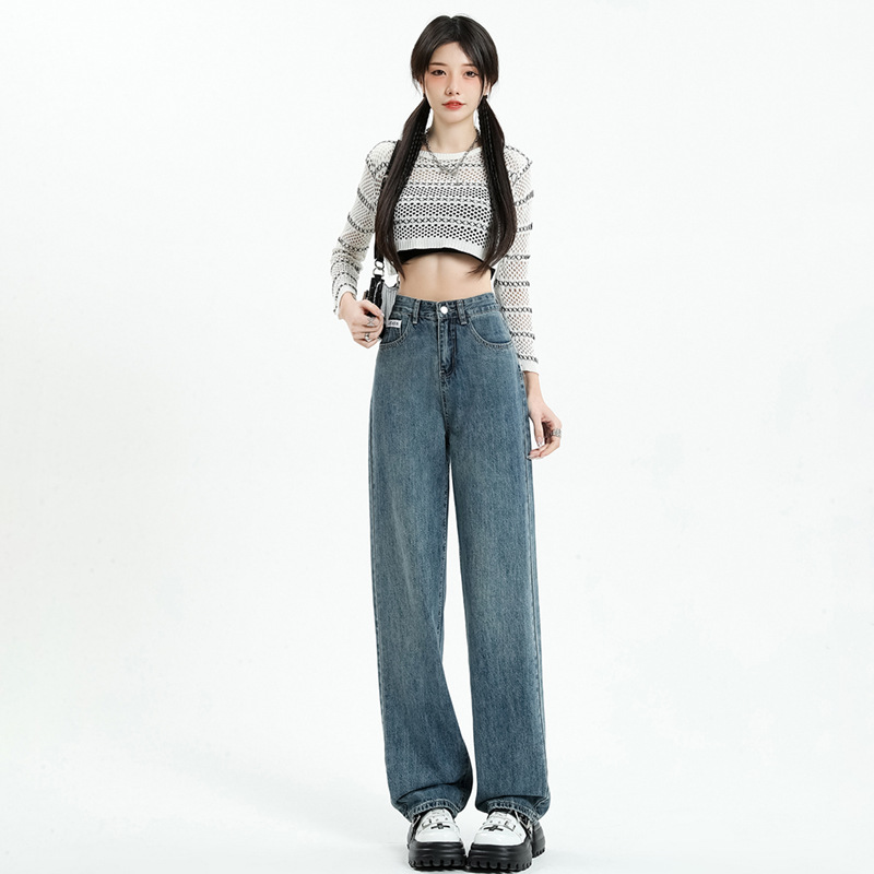 2023春季新款宽松阔腿直筒高腰拖地牛仔裤女Women Jeans