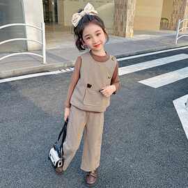 女童洋气马甲三件套2026新款儿童韩版春季时髦洋气女宝宝秋装套装