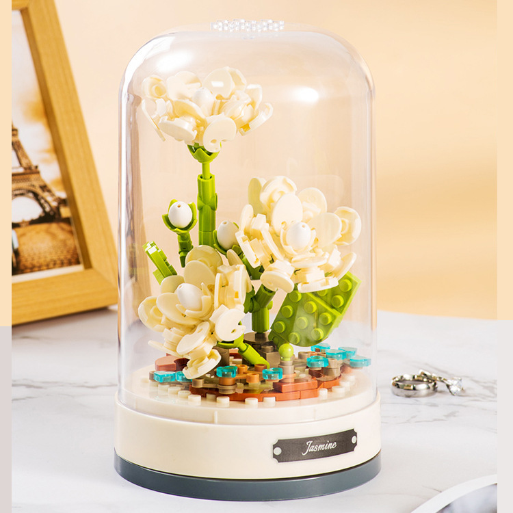 Jiaqi JK2675-78 bloques de construcción flor caja de música chica Día de San Valentín regalo romántico montado DIY bloques de construcción adornos