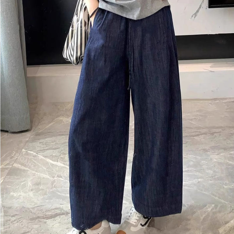 Vintage wide-leg elastic waist slimming summer super comfortable anti-fade granny pants for women, trendy cropped straight pants