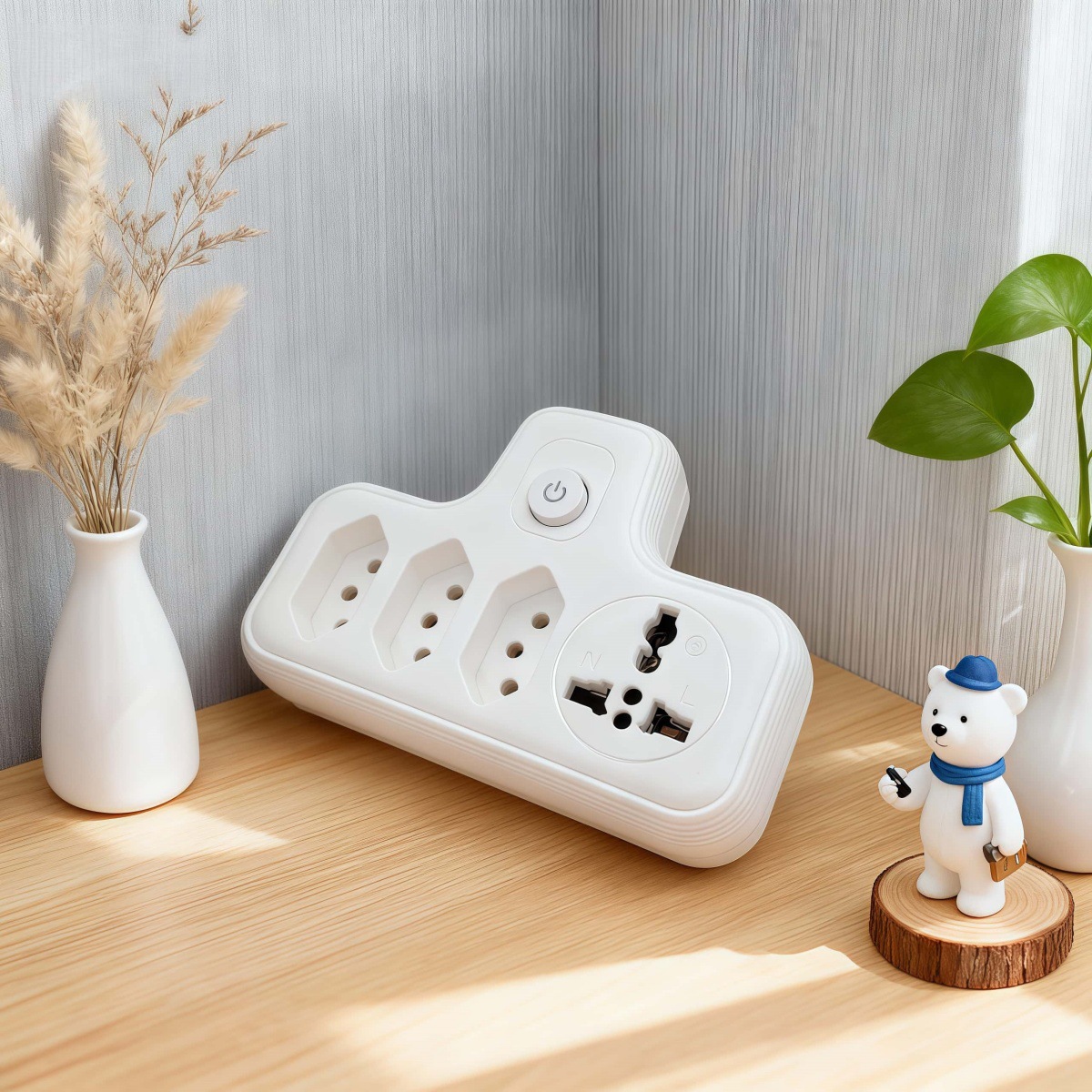 巴西规多功能台灯插座 通用孔转换 防触电安全门南美市场外贸货源