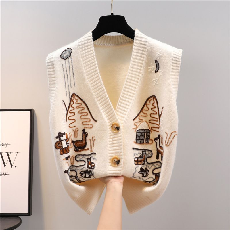 [Cashmere Family] New V-Neck Knitted Vest Sleeveless Cardigan Sweater Versatile Vest Top for Women Spring
