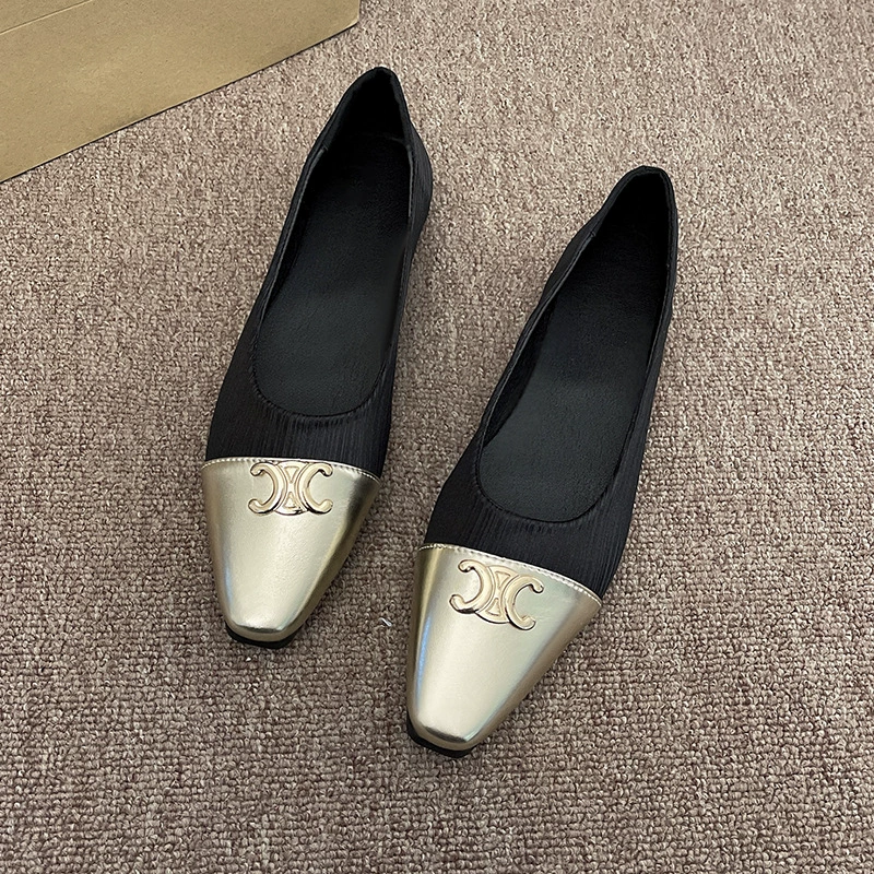 Французская золотая кожаная сумка головка одиночная обувь женская 2024 корейская версия весна лето мода новая женская мягкая подошва плоская кожаная обувь