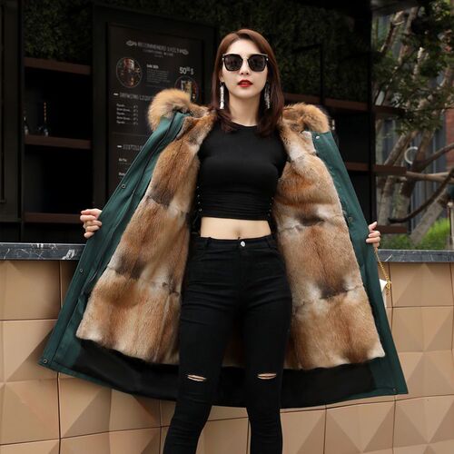Parker clothes, women's imitation fur, mink fur, inner liner, raccoon fur collar, detachable medium and long over-the-knee coat, thickened outer