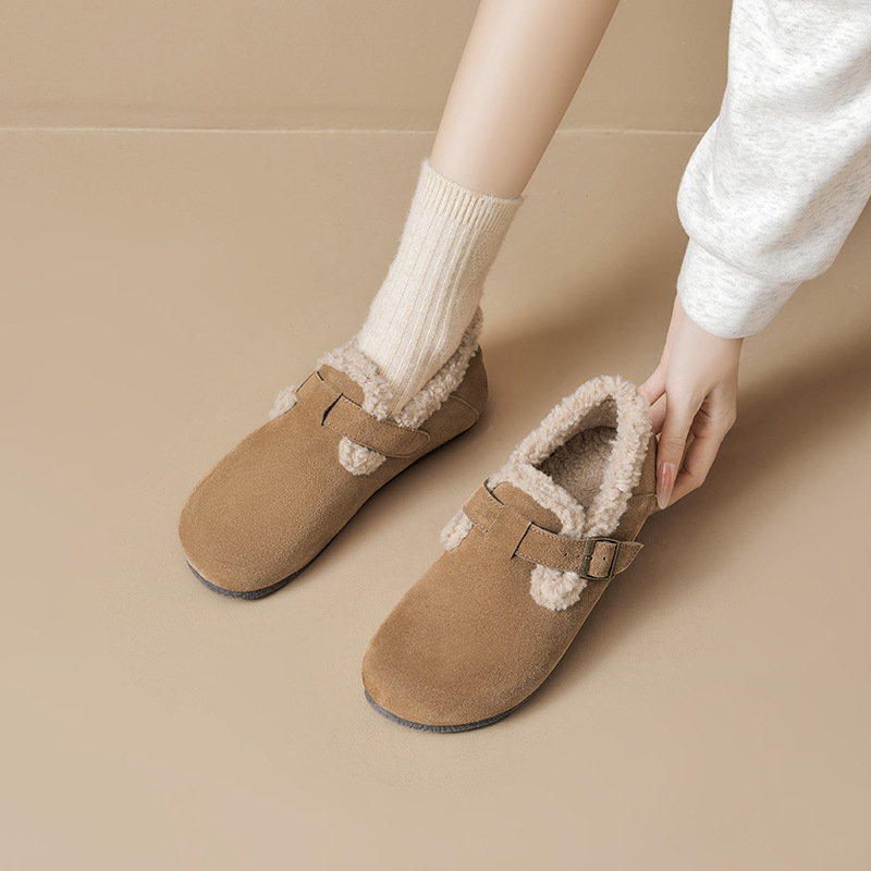 Zapatos Birkenstock Augu Shiden con Forro Polar para Mujer, Invierno 2025, Nuevos Zapatos Planos de Algodón para Nieve, para Uso en Exteriores con Peluche