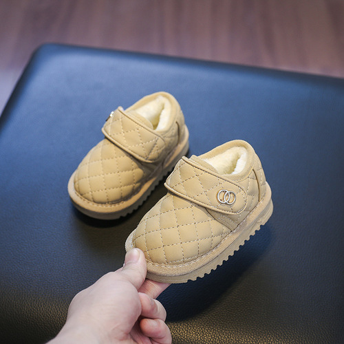 Winter children's snow boots, baby cotton shoes, warm leather boots, baby girls' velvet toddler shoes, boys' shoes, thickened