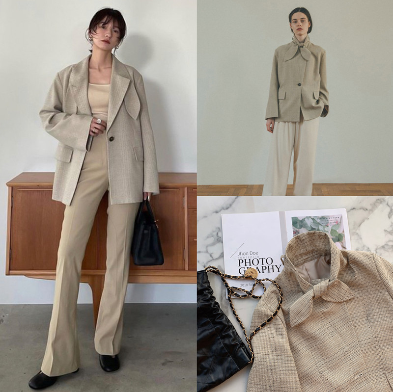 Japan Single ~ Matsumoto Autumn and Winter Bow Rabbit Ear Lace Coarse Flower Loose Elegant Suit Design Sense Two-Wear Jacket