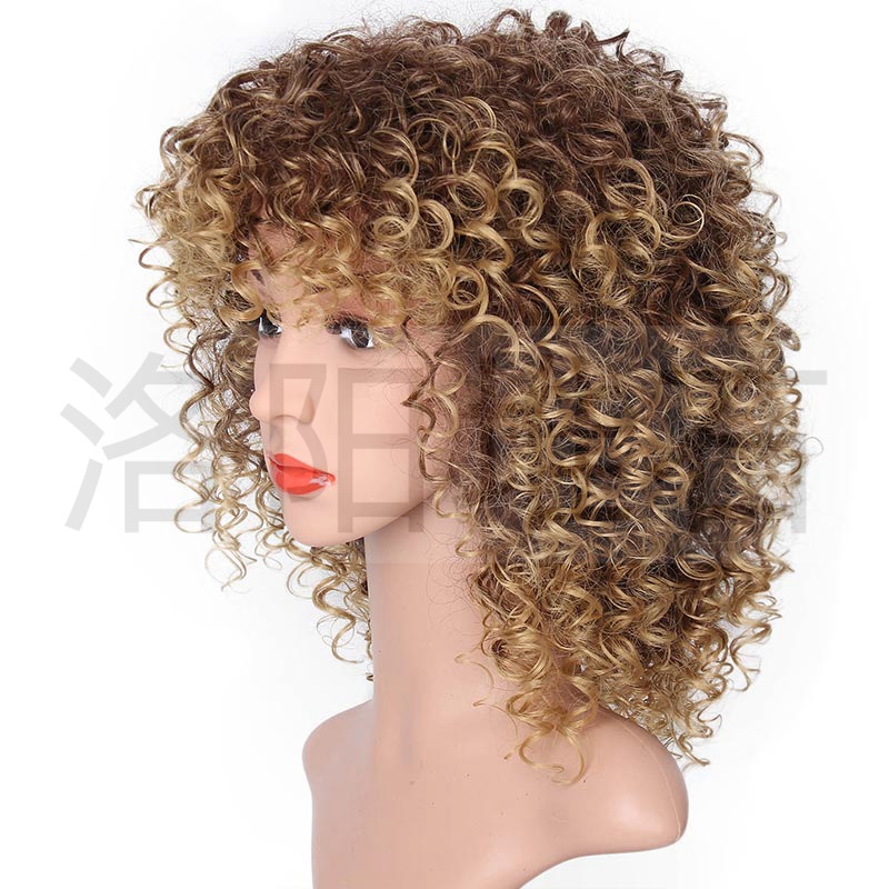 Fashion ladies chemical fiber wig golden wig small curly short curly hair chemical fiber headgearpicture4