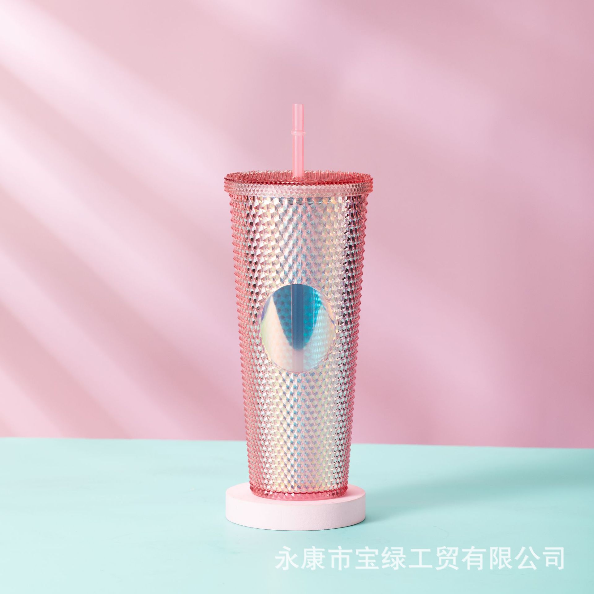 Taza de Plástico de Doble Capa 710ml, con Sorbete, Diseño Diamante/Durian, Transfronteriza