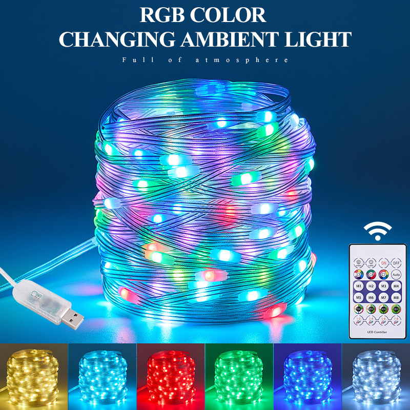 2025 Rgb Fantasy Color Leather Cord Light String, Outdoor Waterproof Atmosphere Decorative Light String, Indoor Dimmable Led Colorful Light String