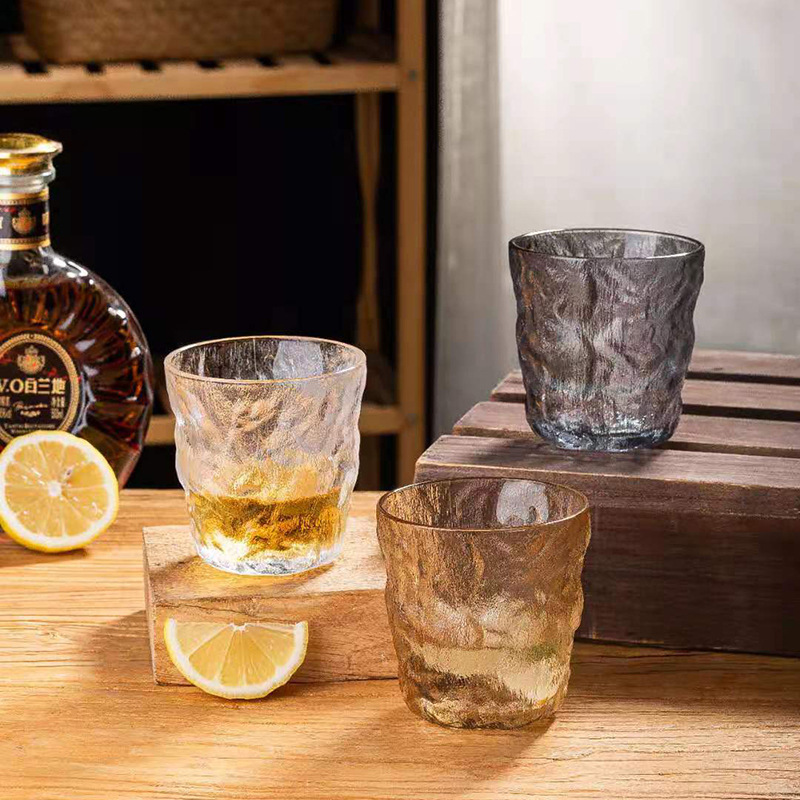 Factory in stock ice pattern glass Japanese style glacier hammer pattern cup ins with handle fashion creative water cup wholesale