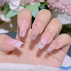 Butterfly cut-out glittery long wearable nail with sparkling rhinestones, stylish and trendy, suitable for influencers, detachable and reusable, nail novelty.