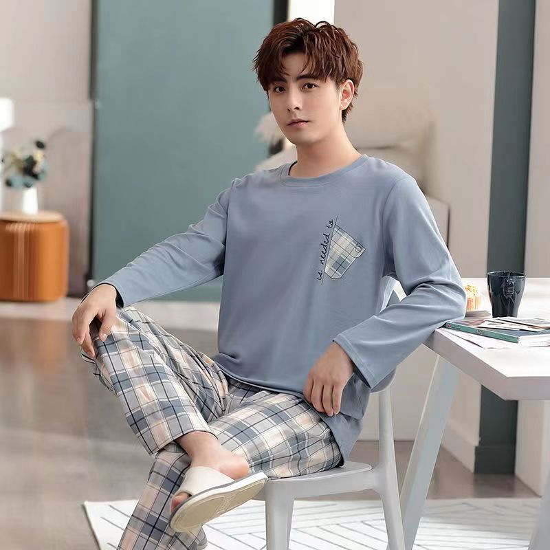 Spot men's pajamas long sleeve spring and autumn home clothes men's autumn and winter youth middle-aged thin winter suit wholesale