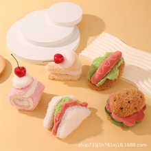卡通甜品樱桃蛋糕毛绒小挂件汉堡三明治美食玩偶儿童服饰书包配饰