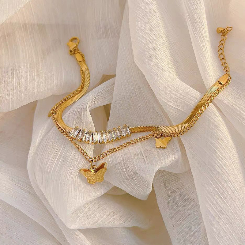 Fashion Butterfly Titanium Steel Plating Inlay Zircon Bracelets 1 Piece