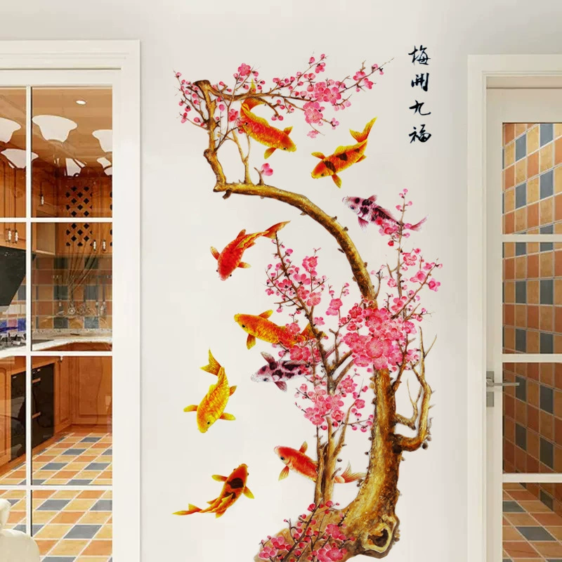Новые наклейки Mei Kai Jiufu Plum Plum Koi для спальни гостиной прихожей украшение стен наклейки