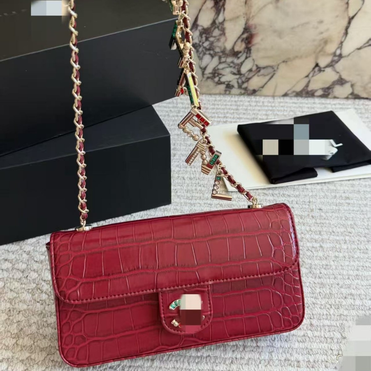 Cross-border Crocodile Texture Handbag with Top Handle Mini Chain Bag Vintage Commuter Versatile Shoulder Crossbody Bag