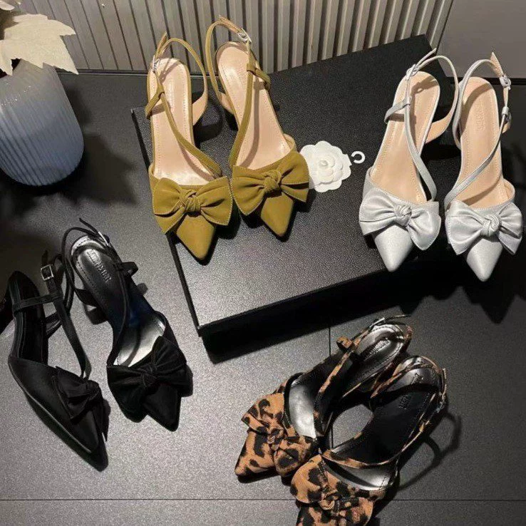 Босоножки Baotou для женщин 2025 Лето Новые французские вечерние сказочные стильные нежные туфли на среднем каблуке с бантом для лета