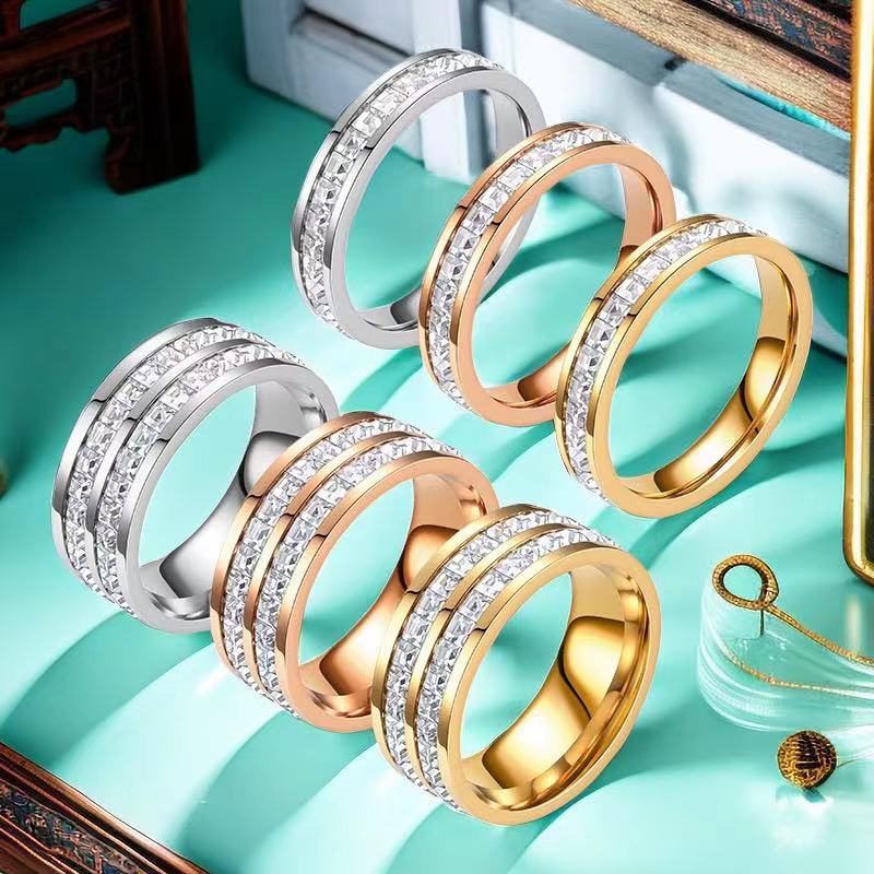 20g Weight Wholesale Jewelry Simple Style Geometric Titanium Steel Zircon Rings