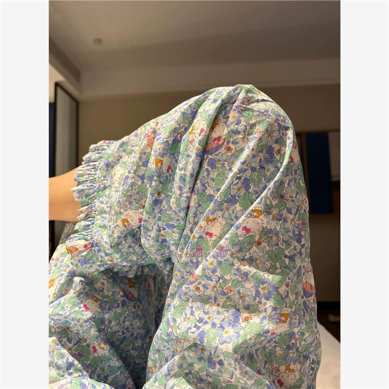 플러스 사이즈 80-300 캐티는 여성용 달콤한 플로럴 파자마 여성용 바지 여름 헬로 키티 하이웨이스트 캐주얼 워킹 팬츠를 입을 수 있습니다.