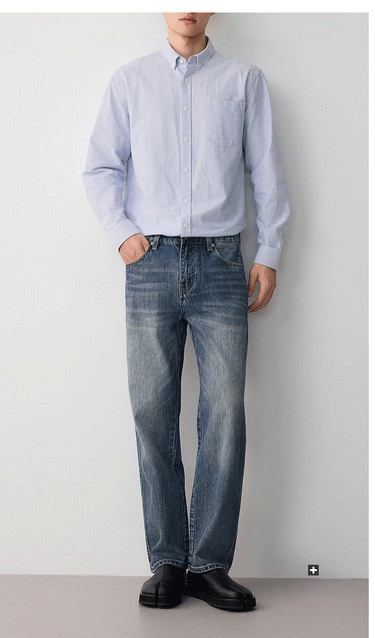 Áo sơ mi nam Oxford sọc xanh dài tay cotton — sọc xanh chi tiết 12