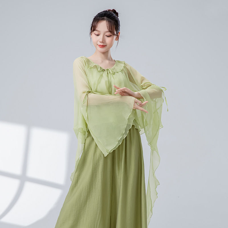古典舞蹈服女夏季新款宽松飘逸纱衣两件装国风仙气练功演出服上衣|undefined