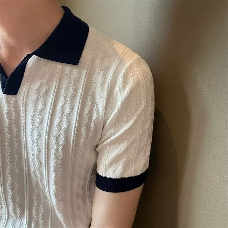 Herren Eis Seide Strickpolo Slim Fit Kurzarm Sommer Pullover_voghion.com