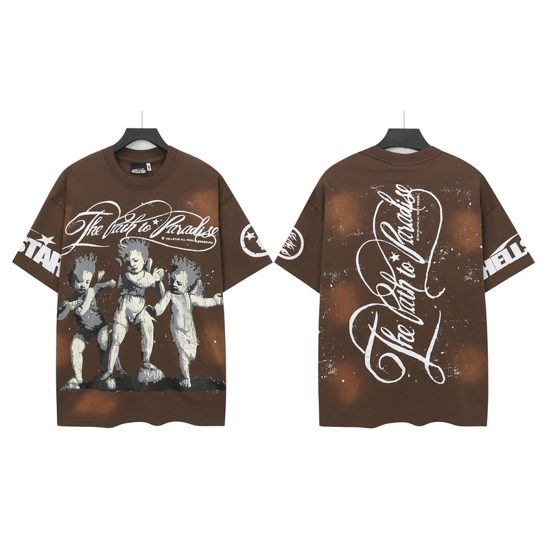 クロスボーダー Hellstar Tシャツ 2025年夏 欧米トレンドブランド レタープリント ゆったり半袖Tシャツ 男女兼用|undefined