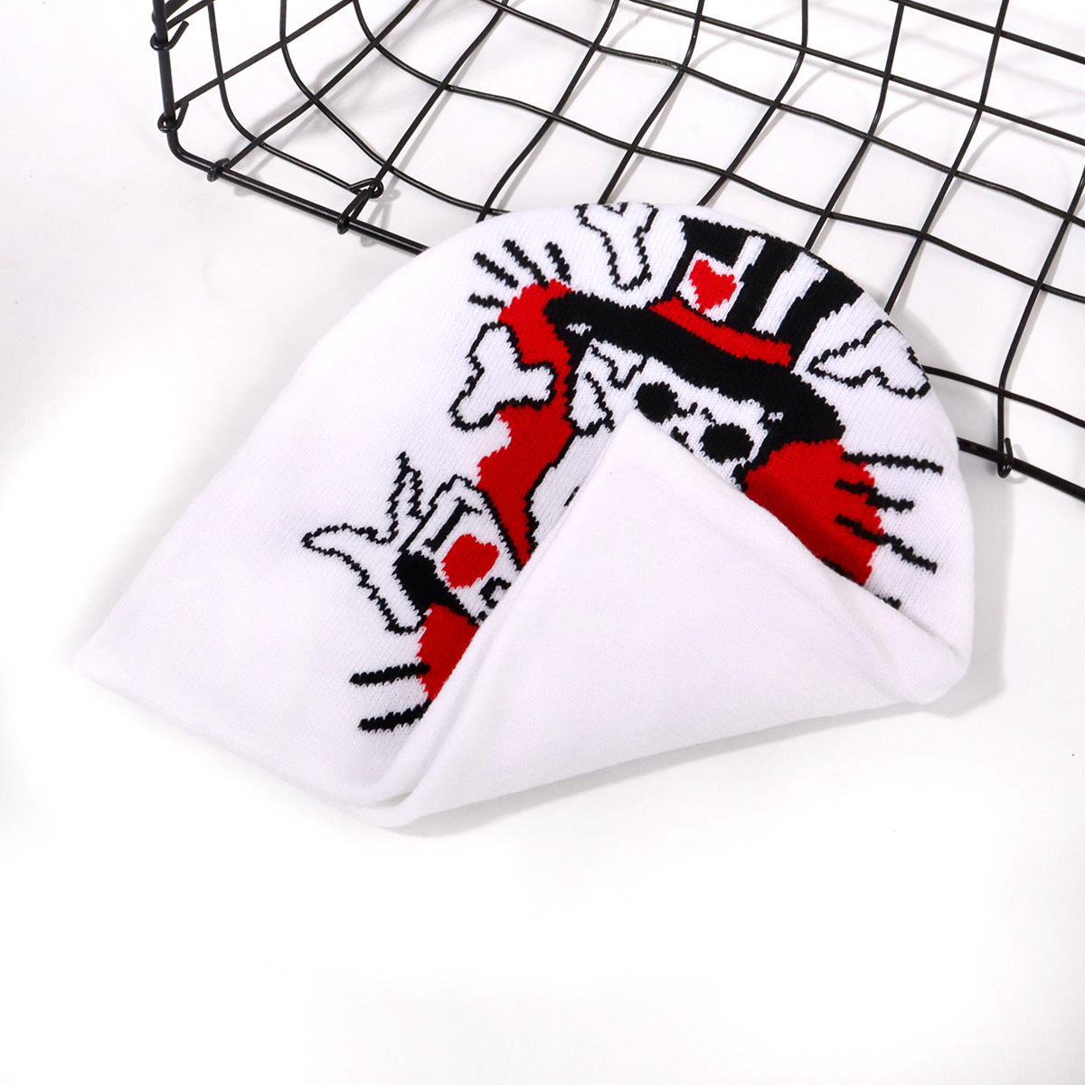 Chapeau de crâne de lettre d'Halloween, chapeau en tricot acrylique, chapeau chaud d'automne/hiver_voghion.com