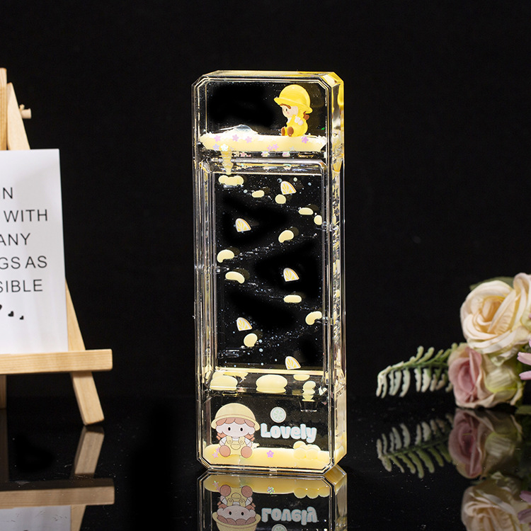 Acrílico transparente panda gota de aceite reloj de arena líquido botella de arena flotante regalo de cumpleaños para niños decoración de escritorio de oficina