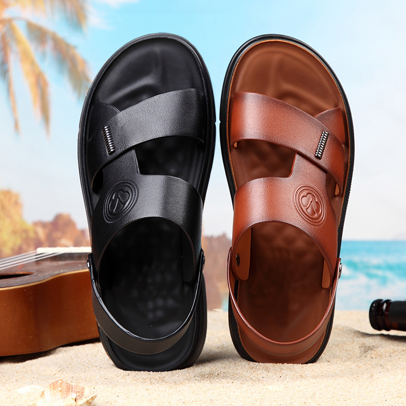 頭層牛皮軟底沙灘鞋男士涼鞋大碼流行真皮夏季涼拖鞋軟皮男牛皮潮