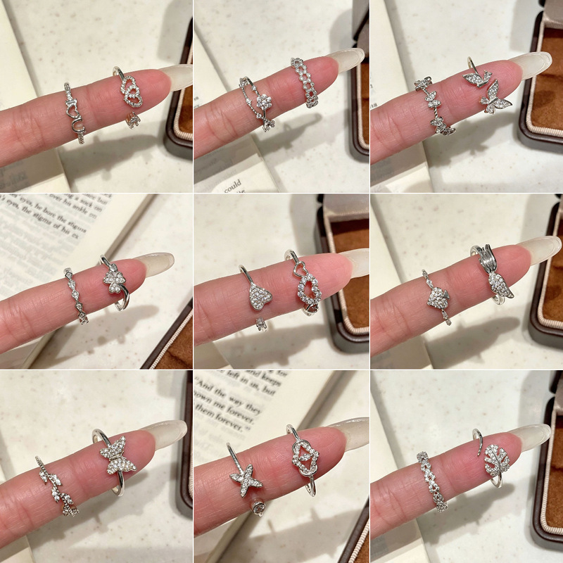 Exquisite and delicate diamond-studded ring with a niche, high-end feel, suitable for female students, featuring a simple butterfly and heart design, perfect for stacking or as an open-style couple's ring