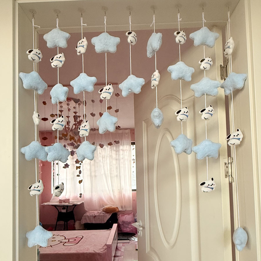 Blue Star Bib Dog Nordic Cartoon Family Member Partition Curtain Kitchen Toilet Curtain Half Curtain Blocking Curtain