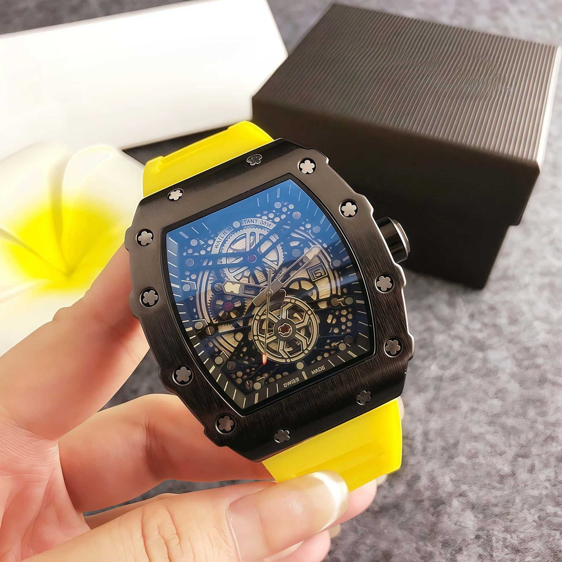 Black ceramic wine barrel watch double tourbillon watch fashion sports racing quartz watch curved mirror men's watch