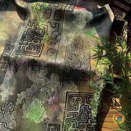 青铜辞 人丝提花香云纱面料 新中式国风衬衫马甲旗袍半裙手工布料