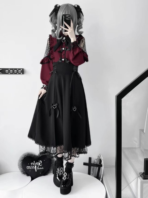 甜心邂逅日系量产型洛丽塔蕾丝花边衬衫高腰半身裙两件套套装女|undefined