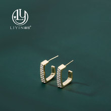 新品丽银饰品产品源头工厂设计师款几何形微镶S925银针个性耳环女