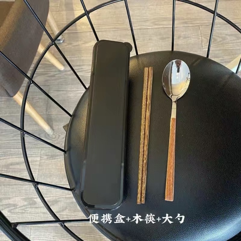 ポータブルステンレス鋼食器手羽先木製箸模造木製ハンドル家庭用ステンレス鋼スプーンフォーク洋食セット|undefined