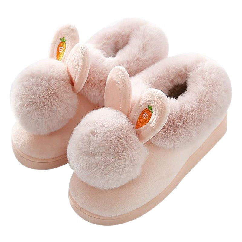 Хлопковые тапочки, женская зимняя сумка с милыми плюшевыми кроличьими ушками, хлопковая обувь для родителей и детей, теплая Домашняя обувь на толстой подошве, домашняя Лунная обувь