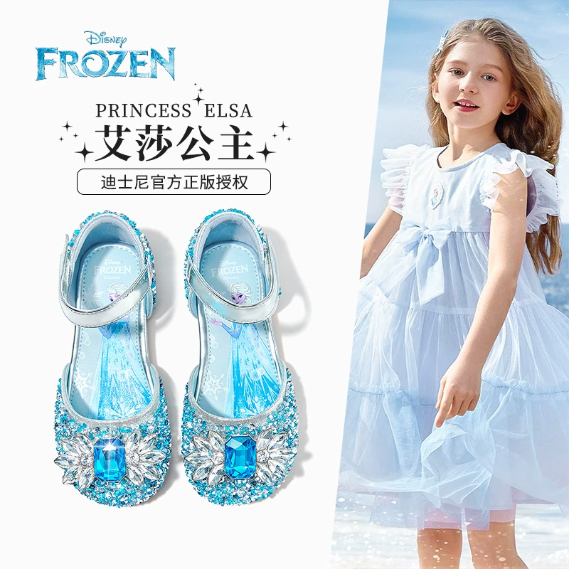 Disney Aisha Princess 2024 весенне-летние дышащие износостойкие модные туфли для девочек со стразами, сандалии в западном стиле