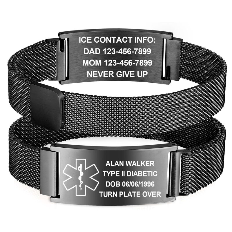 Stainless Steel Curved Tag Bracelet, Gift for Friends, Medical Symbol, Adjustable Strap, Engraved Bracelet, Magnetic Curved Tag Bracelet Stainless Steel Curved Tag Bracelet, Gift for Friends, Medical Symbol, Adjustable Strap, Engraved Bracelet, Magnetic Curved Tag Bracelet