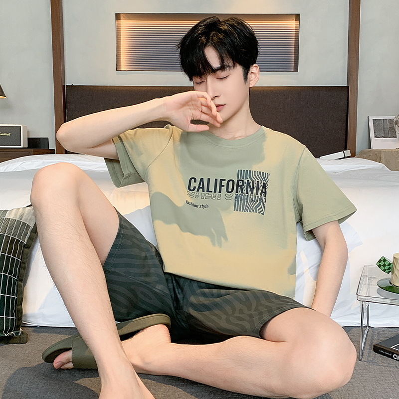 Pijamas de algodón de los hombres de manga corta de verano lindo de dibujos animados hombres jóvenes sueltos 2024 Nuevo traje de homewear de talla grande