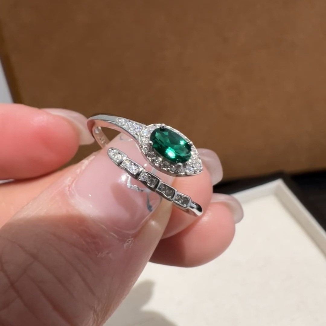 Fortune Green Full Diamond Snake Emerald Ring For Women Adjustable_voghion.com