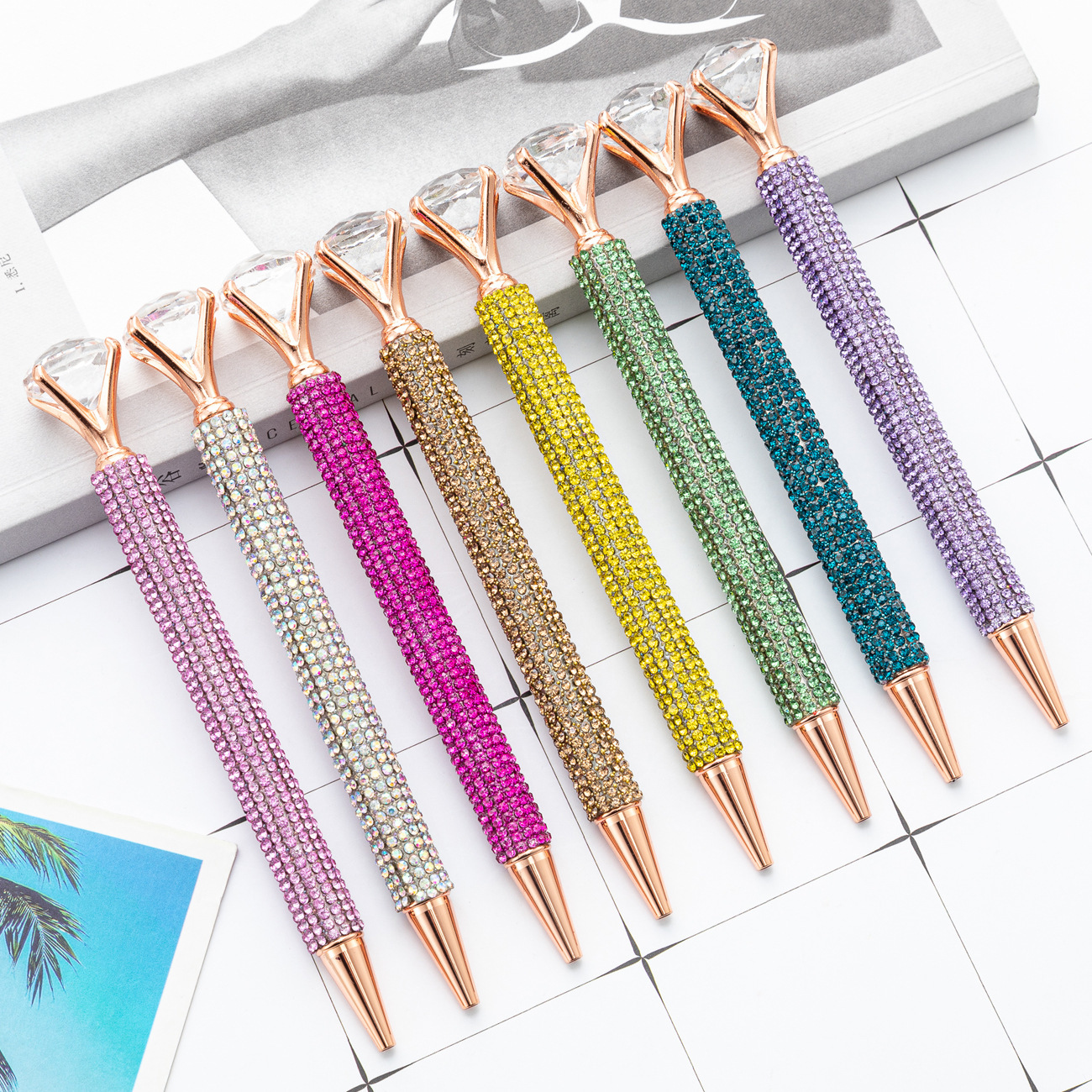 Diamond-Encrusted Large Diamond Ballpoint Pen for Girls and Students, Rotating Metal Pen, Crystal Diamond Pen, Advertising Gift Pen