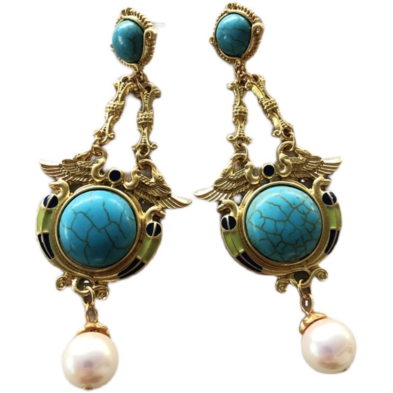 No Inlaid Inlay Material Nihaojewelry Jewelry Wholesale Enamel Turquoise Long Earrings
