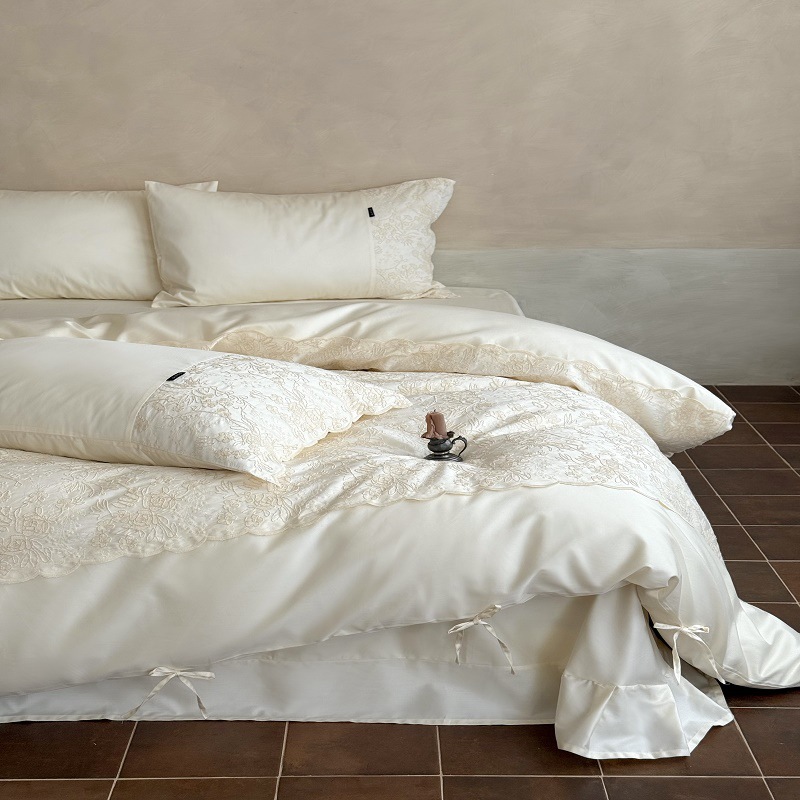 French Accessible Luxury 100S Long-Staple Cotton Bedding Four-Piece Set Girly Heart High-End Cotton Quilt Cover Bed Sheetss Bedding