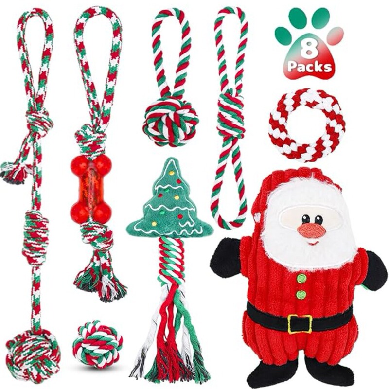 Amazon pet cotton rope toy Christmas suit knot toy grinding teeth dog bite rope dog toy supplies Amazon pet cotton rope toy Christmas suit knot toy grinding teeth dog bite rope dog toy supplies
