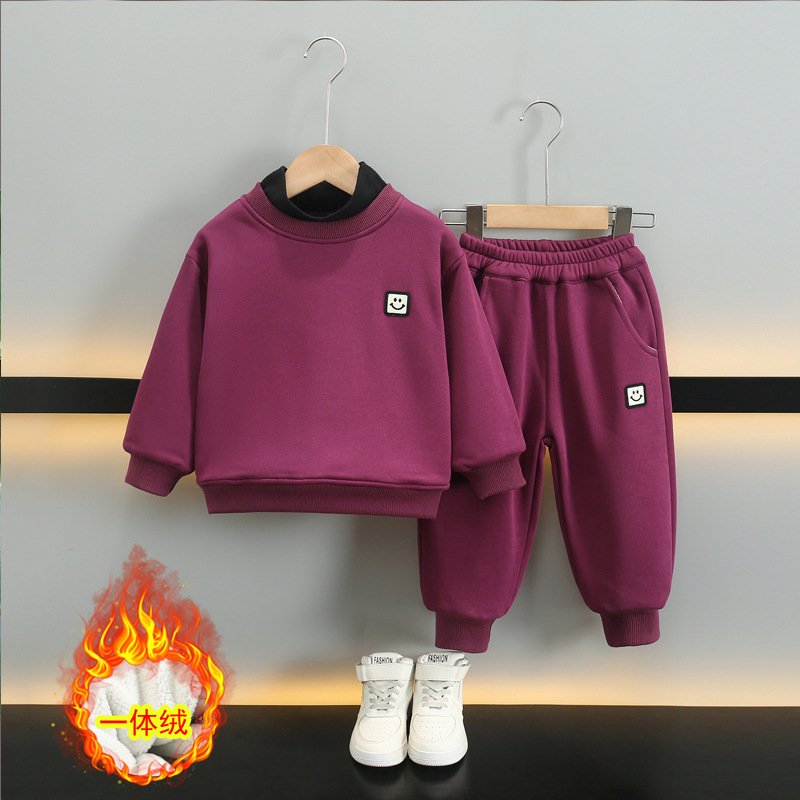 6660 traje de suéter para niños más terciopelo engrosamiento ropa de invierno para niños 2025 otoño e invierno nuevo traje de dos piezas para bebés
