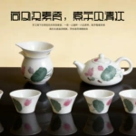 新中式荷花陶瓷茶具整套醴陵手绘莲花茶壶品茗杯高温白瓷荷韵套组