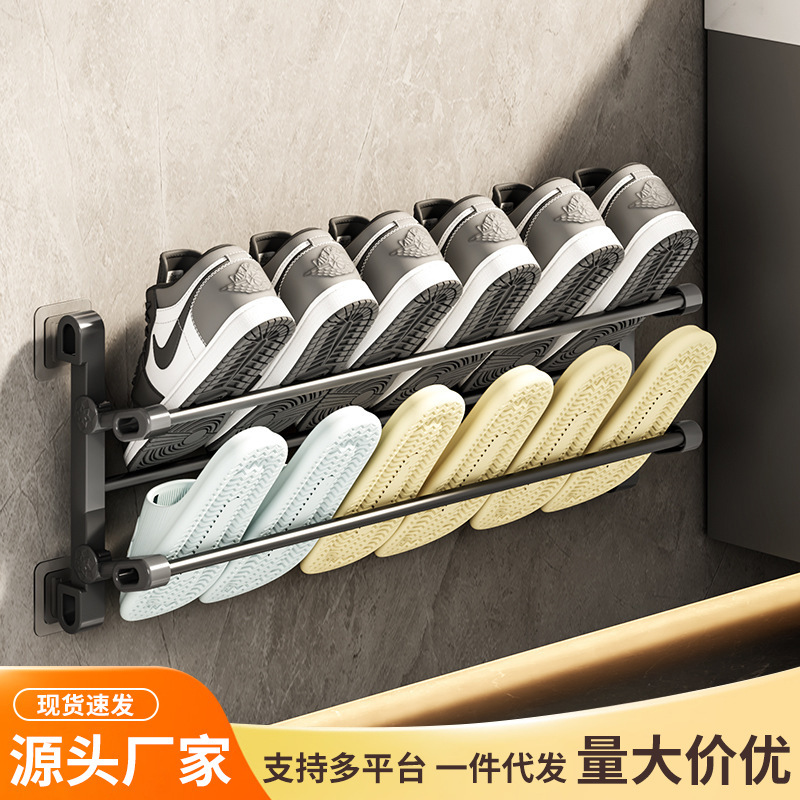 Bathroom Slipper Rack, Door-Mounted Shoe Rack, No-Drill Wall-Mounted Double-Layer Drainage Storage Rack for Bathroom and Toilet